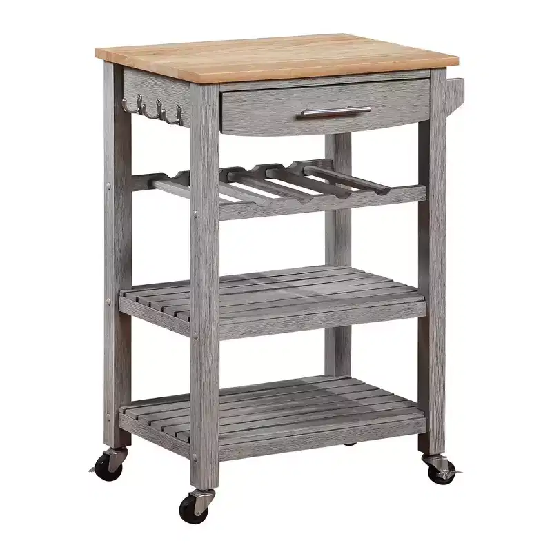 Ellaine 4 Tier Butcher Block Kitchen Cart with Drawer and Wine Rack - Breighton Home