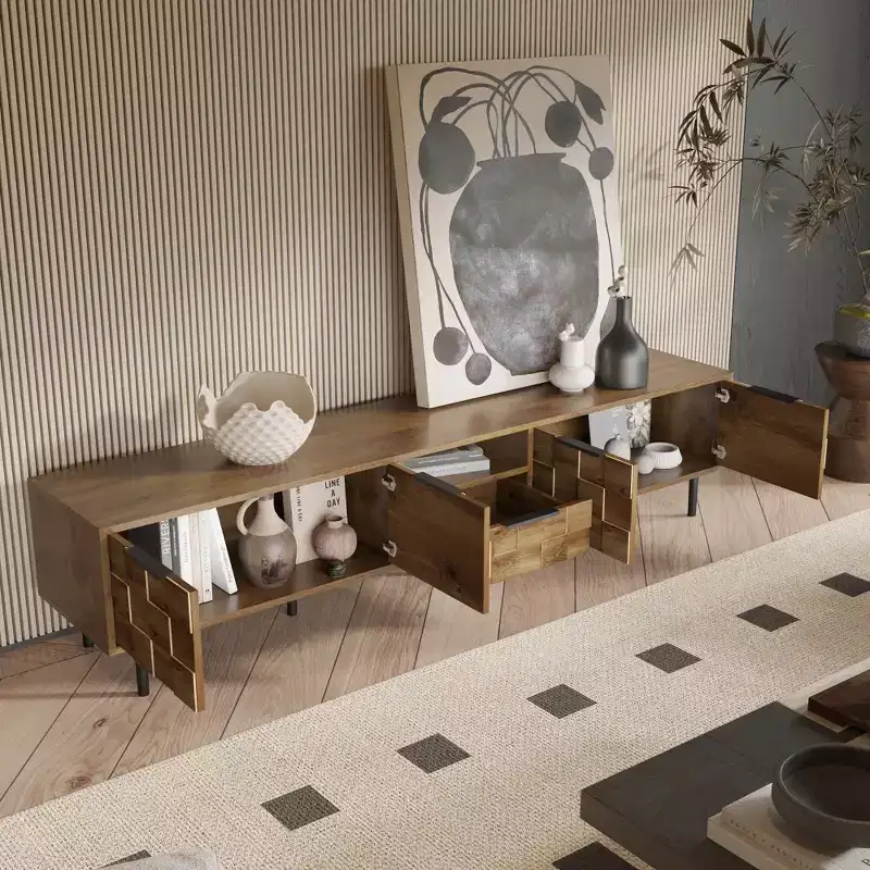 78 Inch Entertainment Center Wooden TV Media Cabinet with Storage, Suitable for 85/75/65 Inch TVs, Living Room TV Stand