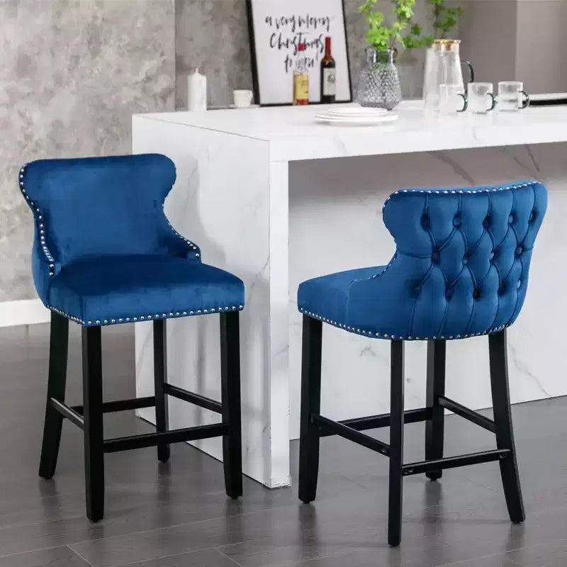 Modern Velvet Wing-Back Counter Stools Set of 2 - Upholstered Bar Chairs for Kitchen, Cafe
