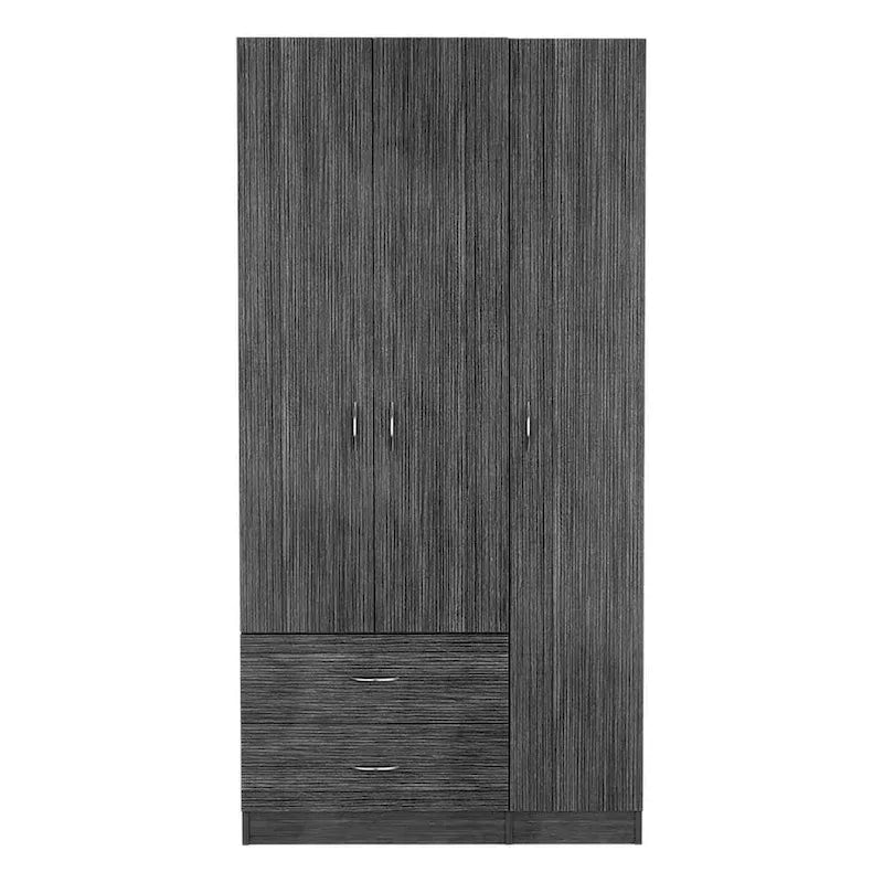 Modern 3-Door Armoire | Hanging Rod | 4 Shelves & 2 Drawers | 70.8H x 35.4W x 18.5D
