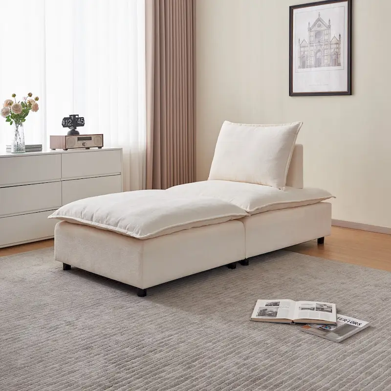 Armless Accent Chair, Single Sofa Couch with Ottoman - Compact Design, Space-Saving Seating for Living Room, Bedroom