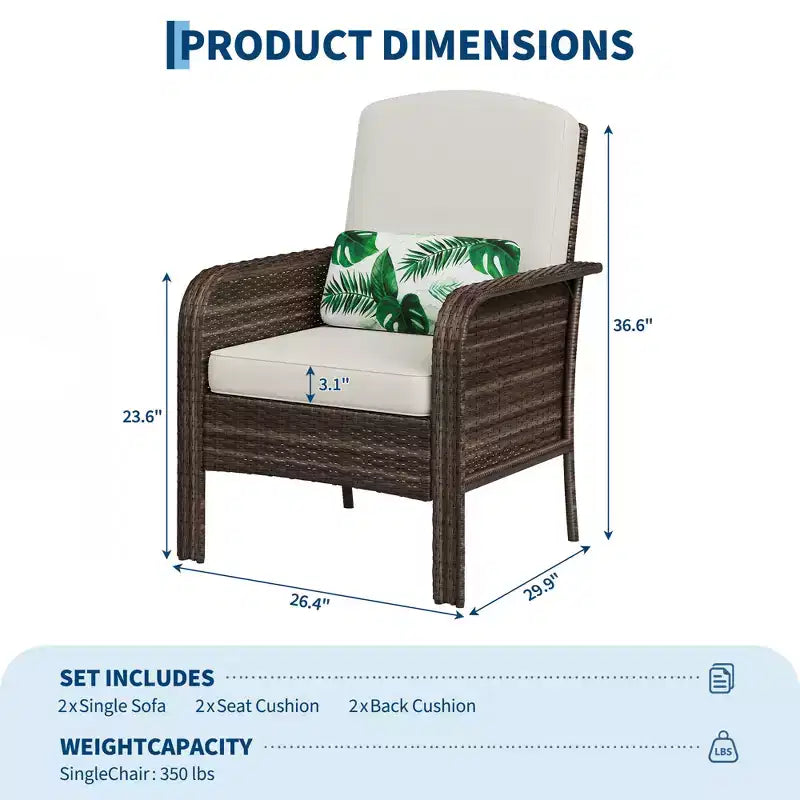 Outdoor Wicker Chairs Set of 2, High Back Rattan Patio Chairs with Comfy Cushion, All-Weather Outside Club Chairs for Balcony Deck Garden
