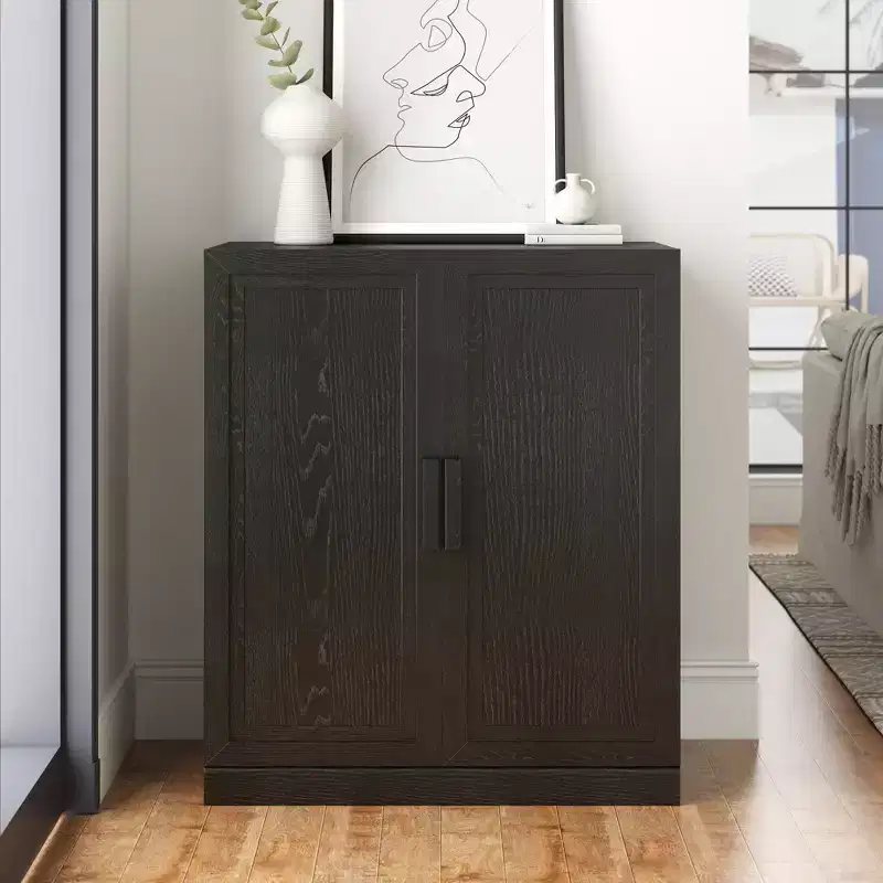 36 Black Practical 2-Door Decorative Storage Cabinet, Suitable for Living Room and Bedroom