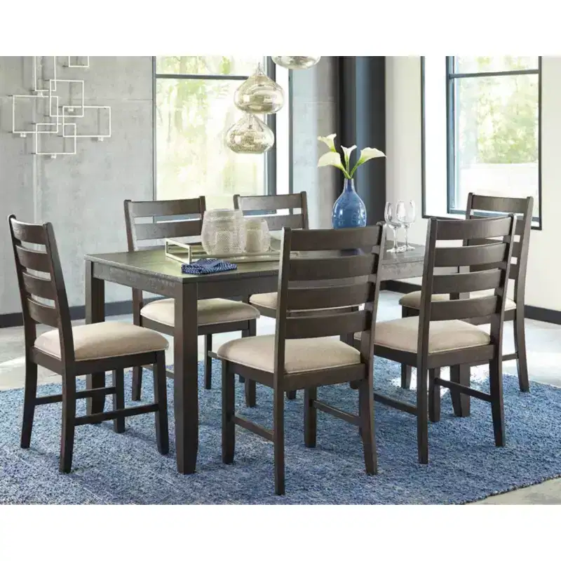 Rokane Dining Table Brown, Upholstered Chairs, Wood Frame