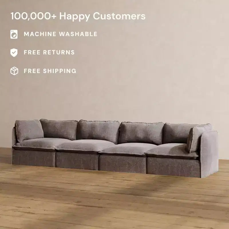 Anabei Modular Washable 4-Seater Sofa | Deluxe+ Seat & Cloud Pillow