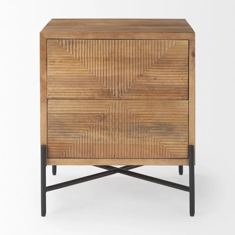 Light Brown Solid Wood & Black Iron Frame 2-Drawer Accent Table - 22L x 22W x 26H