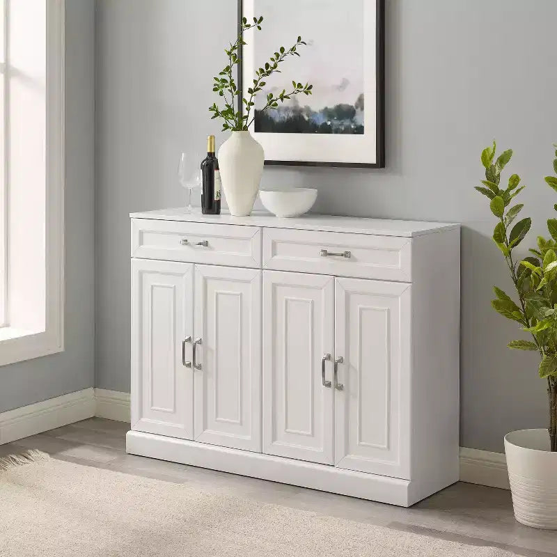 Stanton Sideboard White - Crosley: Adjustable Shelves, Storage, 4 Doors, 2 Drawers, Dining Room, Traditional Style