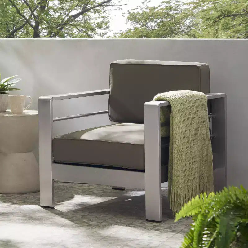 Christopher Knight Home Cape Coral Outdoor Aluminum Club Chair with Cushions, Silver/Khaki