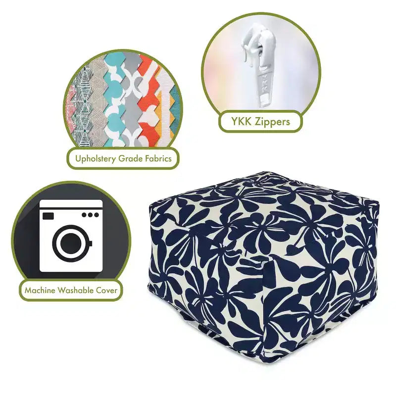 Square Ottoman Pouf 鈥?Plantation Pattern, 27x27x17, Removable Washable Cover