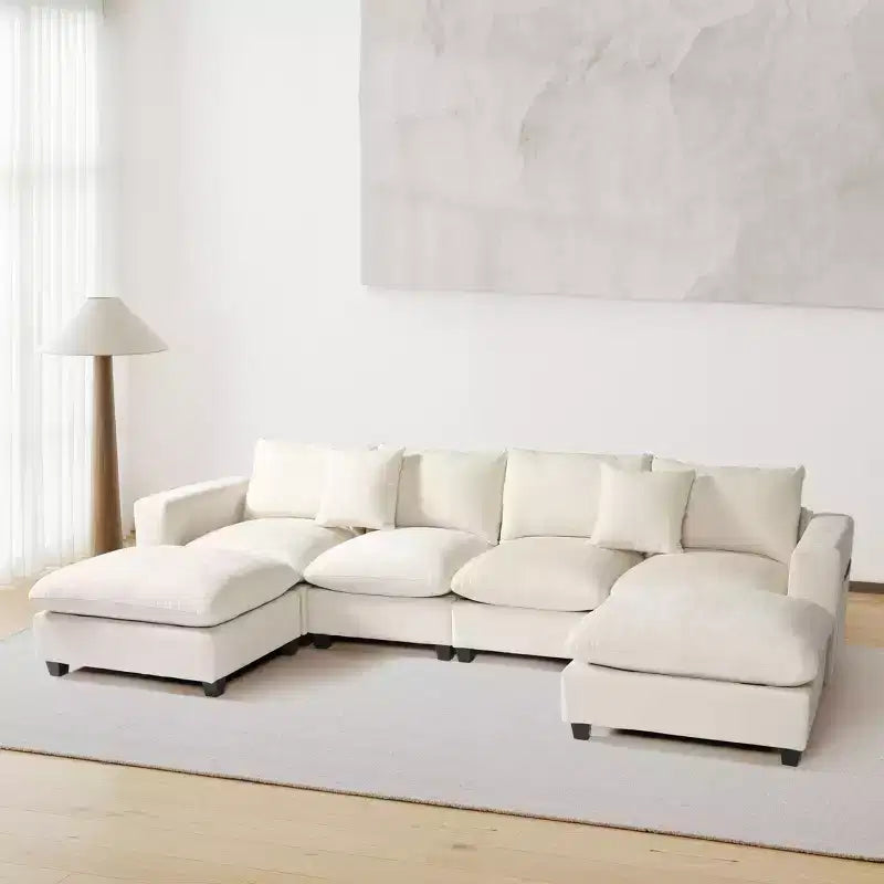 WestinTrends Augusta 128 Chenille Modular U-Shaped Sectional Couch and Chaise With USB/Type-C Ports and Side Pockets