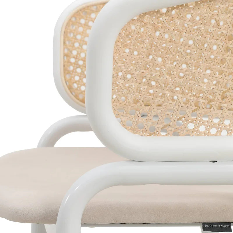 Modern Stylish Dining Arm Chair with Rattan Back and Steel Legs