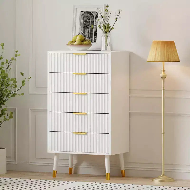 Modern 5-Drawer Dresser for Bedroom, 57 Wide Fluted Wood Chest of Drawers