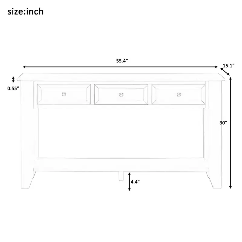 Console Table with Three Drawers and Shelf Storage Sideboard, Blue