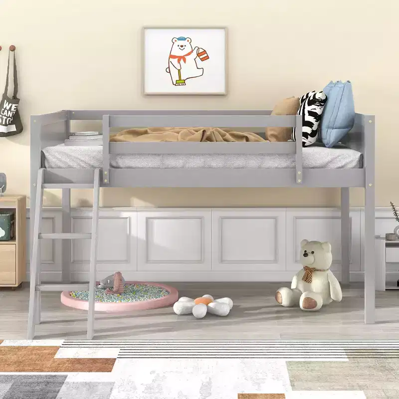 Okak 79.5IN Twin/Full Size Kids Loft Bed with Removeable Ladder, Bed Frames with Safety Guardrails, Loft Bed for Kids Room, Play Room