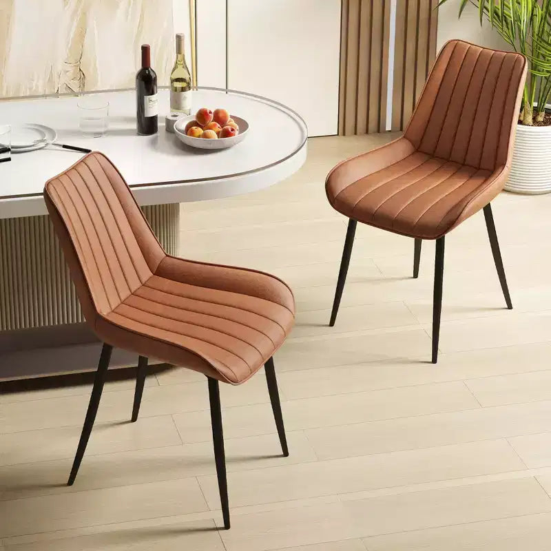 Costway Dining Chair Set of 2 Upholstered Leisure Chairs with Metal Legs Padded Seat Brown/Grey