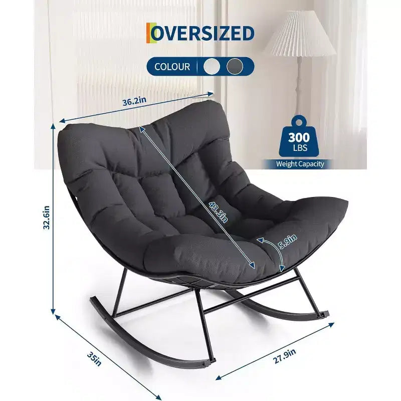 Acekool Outdoor Papasan Rocking Chair, Oversized Egg Rocker with Metal Frame, Rattan Patio Chair