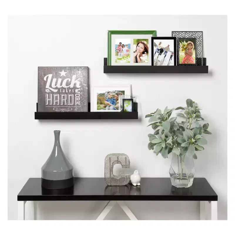 24 x 3.3 2pc Decorative Wall Shelf Set Black - Uniek