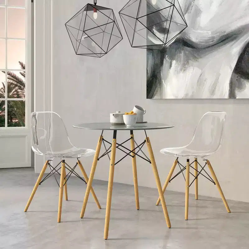 LeisureMod Cresco (Set of 2) Mid-Century Modern Acrylic Dining Chairs with Wooden Dowel Eiffel Legs  Kitchen & Dining Room Chairs