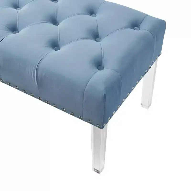 Valley Button tufted Velvet Upholstered Bench With Acrylic Leg, Blue