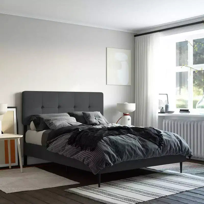Linen Upholstered Platform Bed with Adjustable Headboard