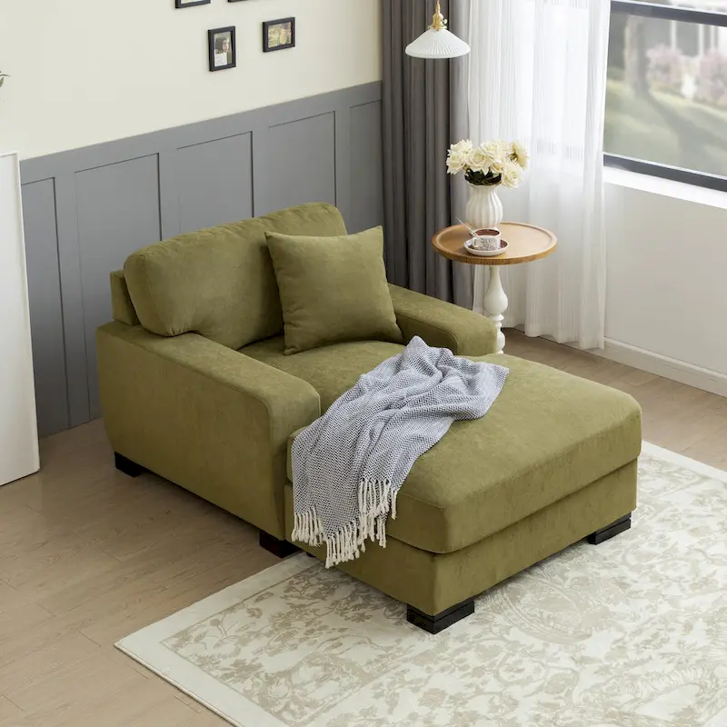 Modern Mid-Century Oversized Chaise Sleeper Sofa with Pillow