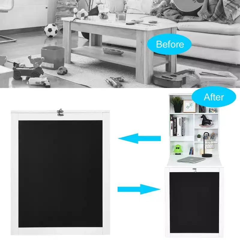 Costway Wall Mounted Table Fold Out Convertible Desk with A Blackboard/Chalkboard Black\Brown\White\Grey