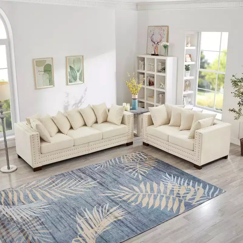 MAYEERTY Modern Sectional Sofas 2+3 Seater Square Armrest with Silver Nails Decor Upholsteres Velvet Couch for Living Room Apricot