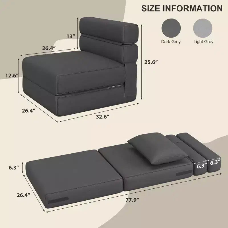 TROPOW Floor Chair 2-in-1 Folding Bed with Decorative Cushion Sleeping Chair with Bed Function