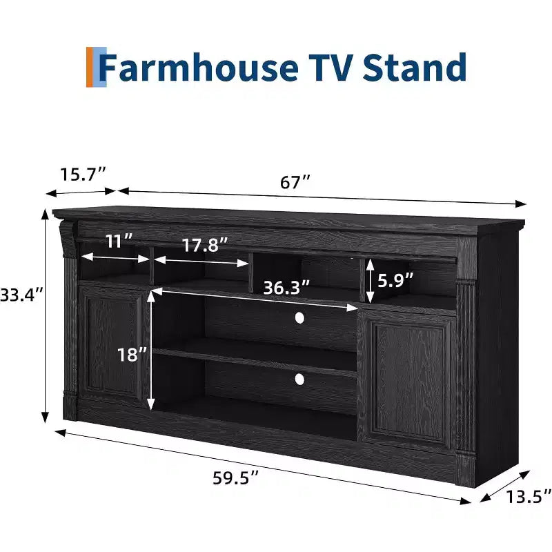 COZONY 67 in Farmhouse TV Stand for TVs up to 75, Entertainment Center with Storage Cabinets & Adjustable Shelves