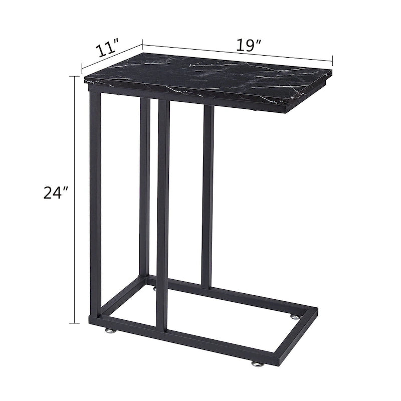 C-Shaped End Table Small Side Table Sofa Table with Metal Frame
