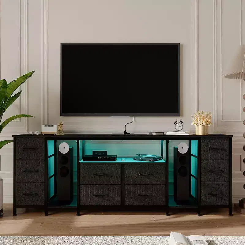 10 Drawer Dresser, TV Stand for 75 70 65 Inch TV, TV Console Table, Entertainment Center with Open Storage Shelves for Living Room, Bedroom, Office