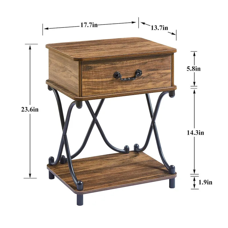 Modern 1-Drawer Nightstand with Storage Shelf and X-Design Base