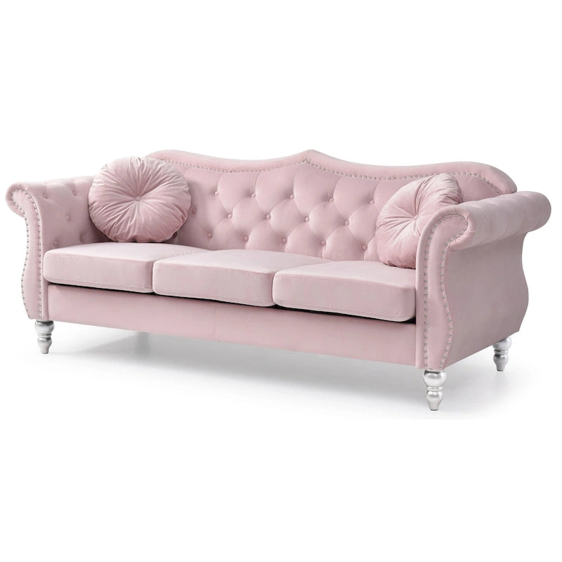 82 in. Velvet Chesterfield 3-Seater Sofa with Tufted Back and Nailhead Trim