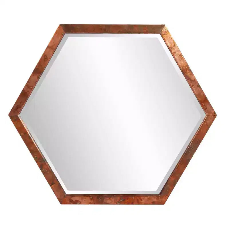 Octagon Wood Framed Wall Mirror, Copper Finish