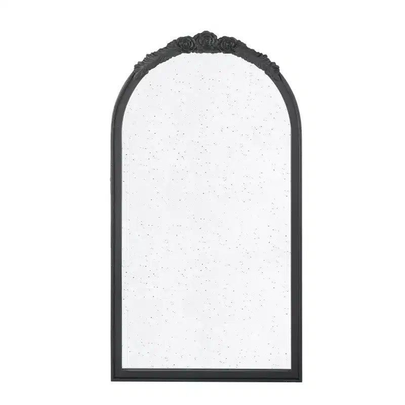 23 x 42 Inch Hand Carved Rose Arched Wall Mirror Black Frame