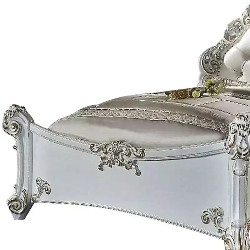 100" California King Bed Vendome Bed Synthetic Leather and Antique Pearl Finish - Acme Furniture