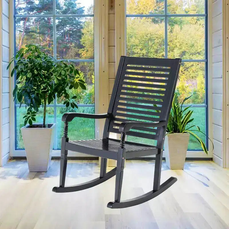Outdoor Acacia Wood Rocking Chair - Captiva Designs: UV & Water-Resistant, Powder-Coated Frame, Fixed Arms