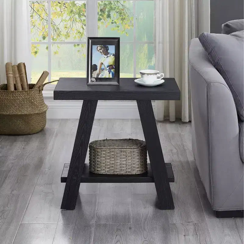 Contemporary Wood Shelf Side Table in Black Finish