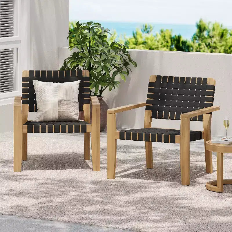 Patio Club Chair Loveseat Outdoor 2-Seater Sofa Armchair Outdoor Accent Chair, Acacia Wood&Woven Rope -ModernLuxe