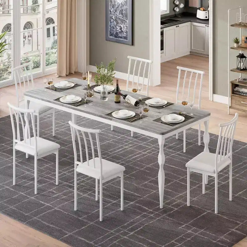 7 Inch Solid Wood Farmhouse Dining Table, Heavy-Duty Legs, Seats 6-8, Ideal Rectangular Table for Kitchen, Dining Room
