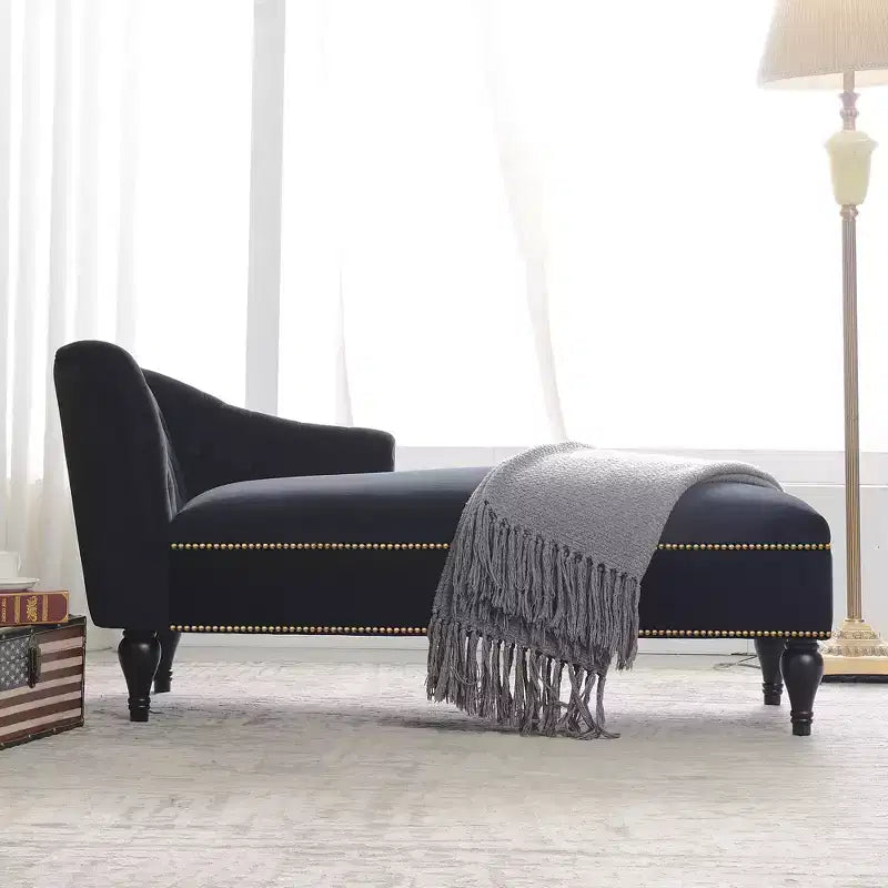 58'' Velvet Chaise Lounge, Button Tufted Right Arm Facing Lounge Chair with Nailhead Trim & Solid Wood Legs for Living Room or Office