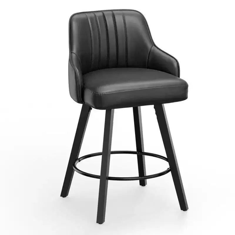 Thick Padded Cushion Wood Legs Modern Bar Stool with 360 Rotation