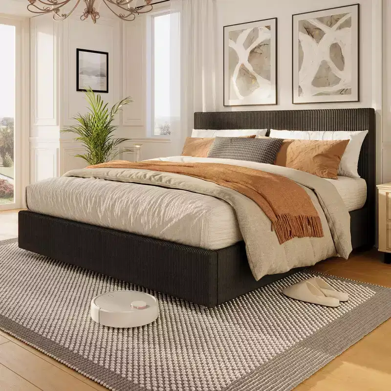 King Size Bed Frame with Tall Tufted Wingback Headboard, Platform Velvet Upholstered King Bed Frame with 4 Storage Drawers and Wooden Slats Support