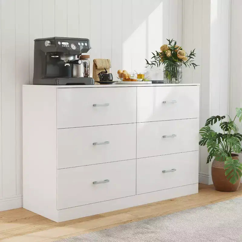 6-Drawer Double Dresser Modern Wood Storage Chest for Bedroom White