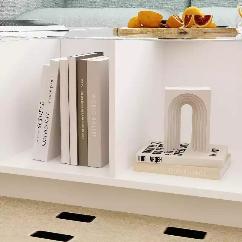 White High-Gloss LED Coffee Table with Drawer & Open Compartments