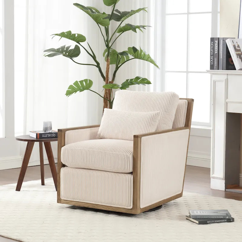 360° Swivel Barrel Accent Chair | Hardwood Frame | Foam Cushion | 300 lb | 26.77H