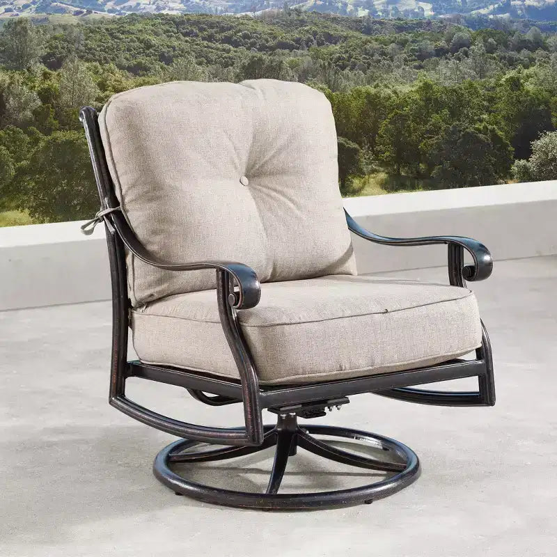 2pk Aluminum Outdoor Deep Seating Swivel Rocking Club Chairs with Cushions - Copper/Tan - Oakland Living