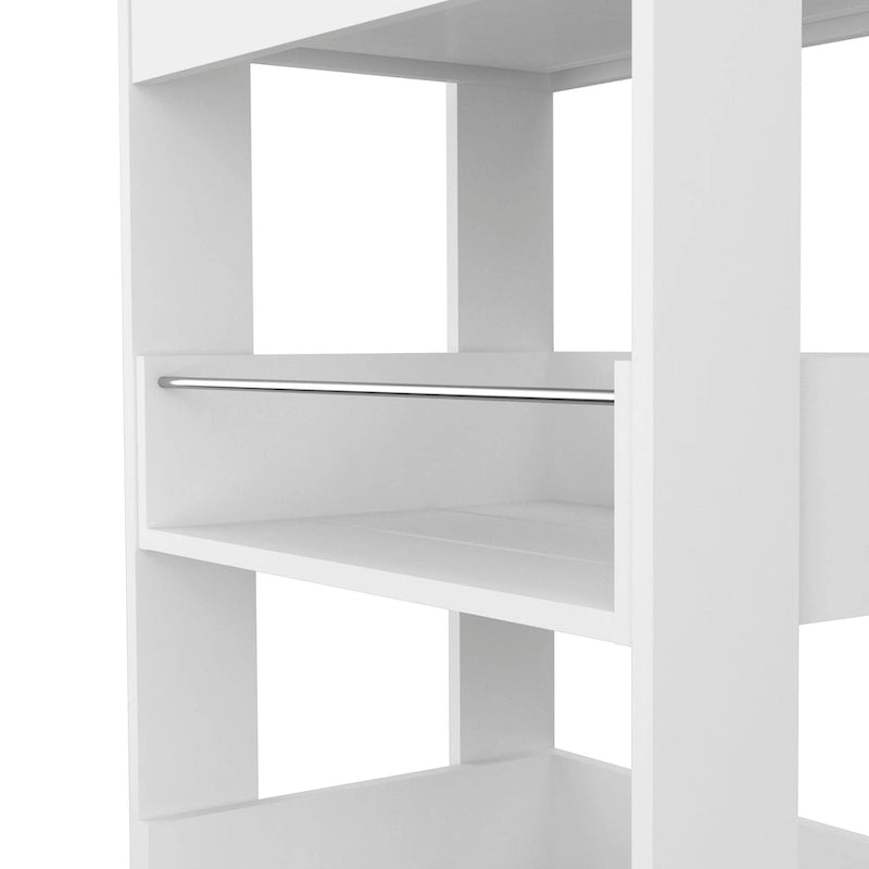 White and Dark Brown Stationary Kitchen Island with 2 Cabinets and 3 Open Shelves