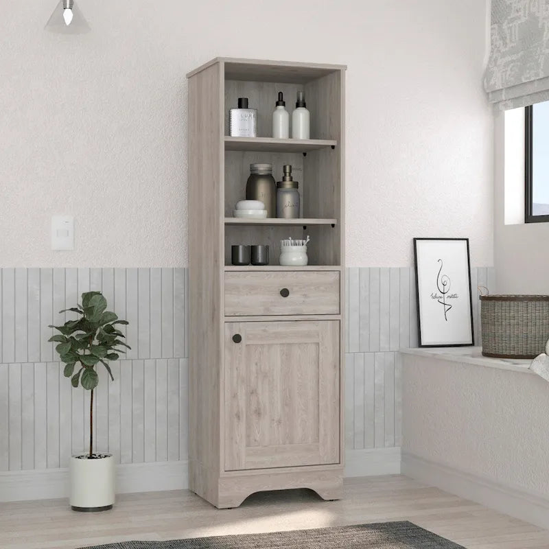 Floor Cabinet,Two Interior Shelves,Two Open Shelves,Single Door,for Bathroom,Kitchen,Living Room