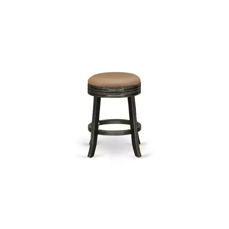 HomeStock 30 in.H Black Finish Mid Back Wooden Counter Barstool in Round Shape with Faux Leather Upholstered